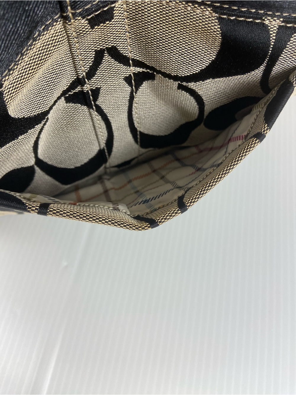Coach 13705 Signature Gallery Tote Khaki Black Tattersall Plaid Shoulder Bag - Picture 13 of 15